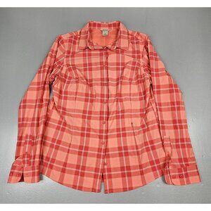 Duluth Trading Button Down Shirt Womens Med. Nylon Vented Long Sleeve‎ Plaid.